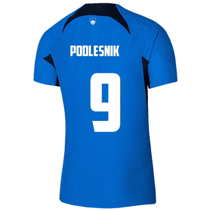 Enfant Maillot Slovénie Nik Podlesnik #9 Bleu Tenues Extérieur 24-26 T-Shirt Belgique