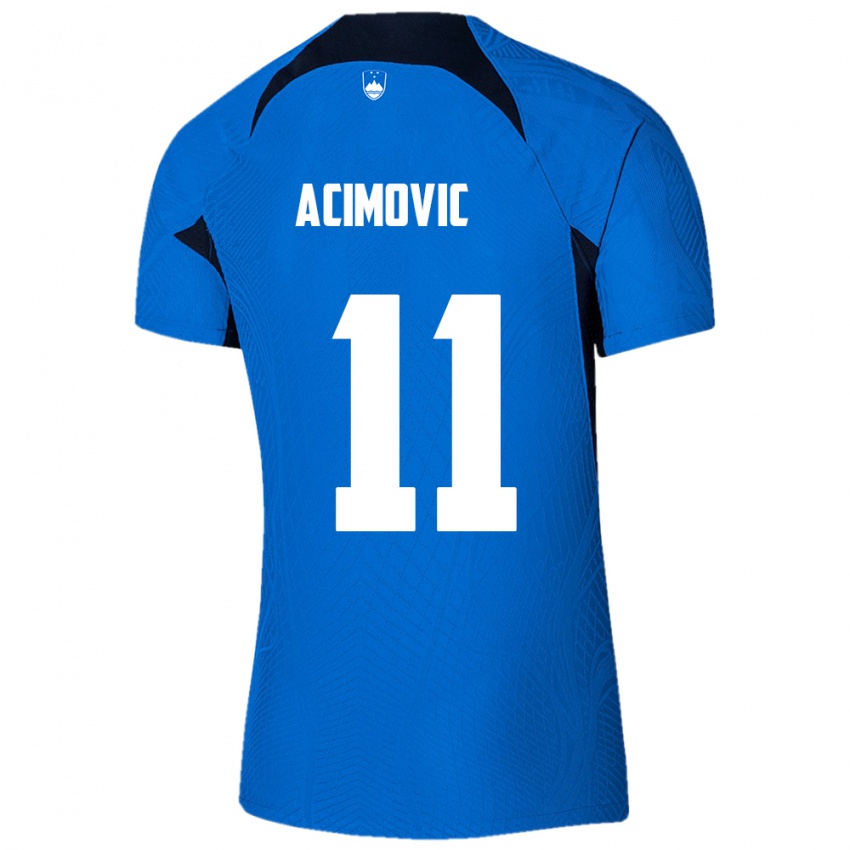 Kinderen Slovenië Mateo Acimovic #11 Blauw Uitshirt Uittenue 24-26 T-Shirt België