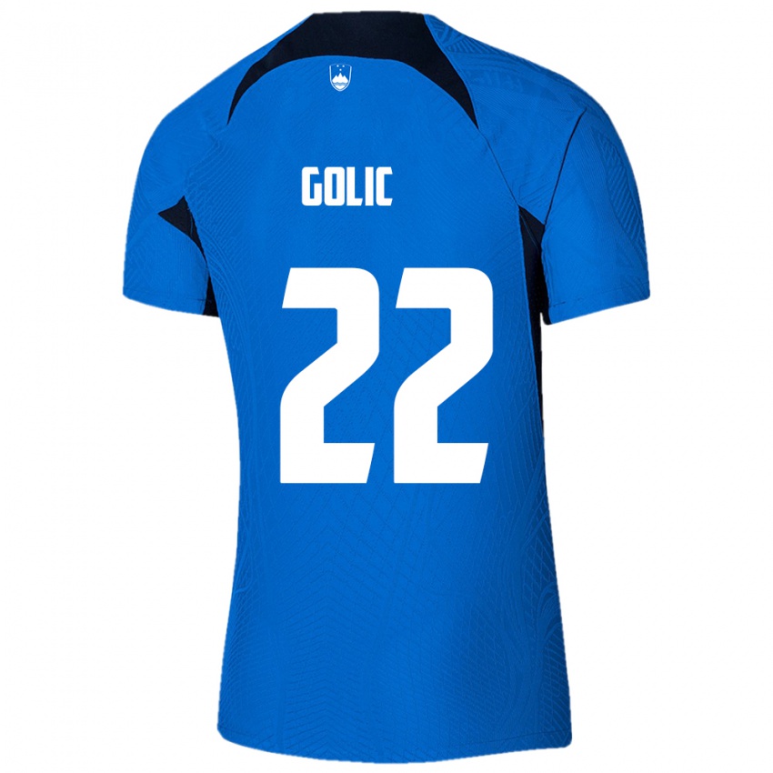 Kinder Slowenien Tilen Golic #22 Blau Auswärtstrikot Trikot 24-26 T-Shirt Belgien