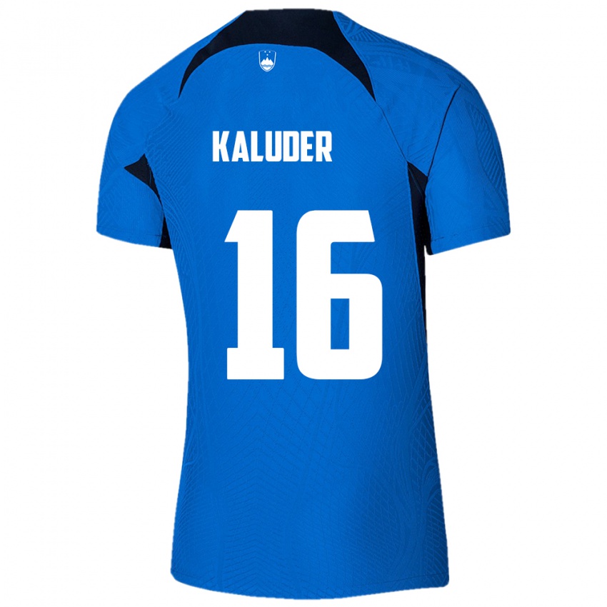 Enfant Maillot Slovénie Grega Kaluder #16 Bleu Tenues Extérieur 24-26 T-Shirt Belgique