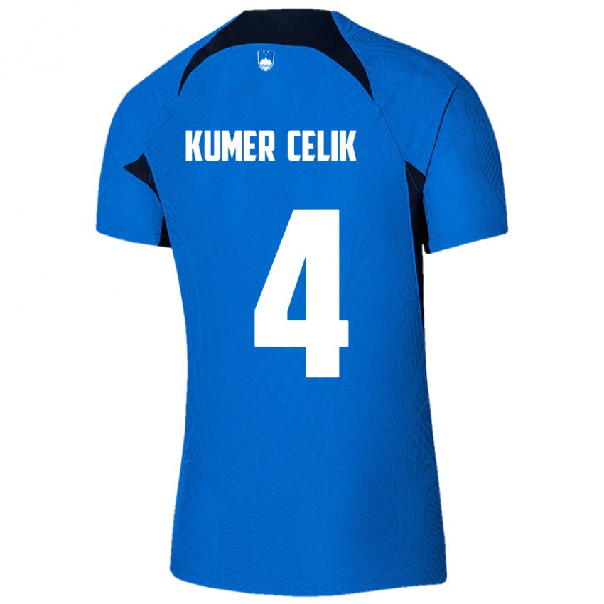 Enfant Maillot Slovénie An Kumer Celik #4 Bleu Tenues Extérieur 24-26 T-Shirt Belgique