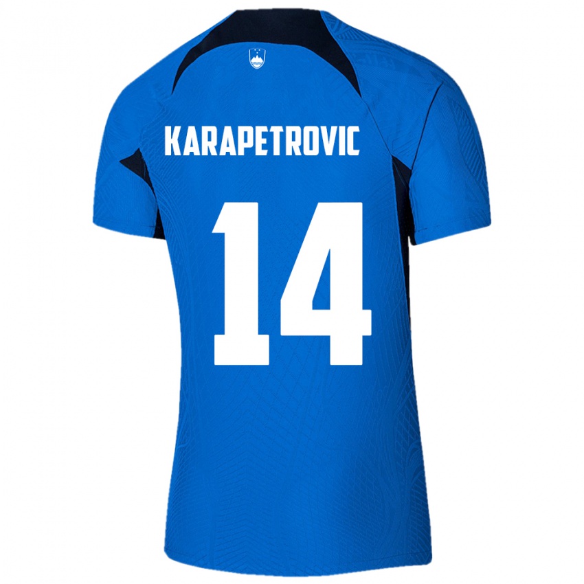 Kinder Slowenien Luka Karapetrovic #14 Blau Auswärtstrikot Trikot 24-26 T-Shirt Belgien