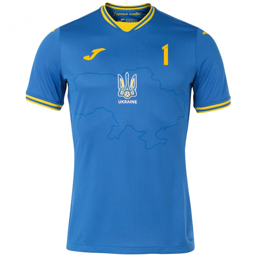 Kinder Ukraine Vladyslav Kravets #1 Blau Auswärtstrikot Trikot 24-26 T-Shirt Belgien