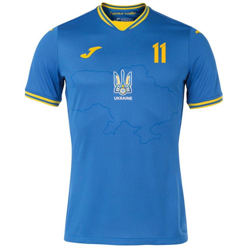 Kinder Ukraine Oleksiy Kashchuk #11 Blau Auswärtstrikot Trikot 24-26 T-Shirt Belgien