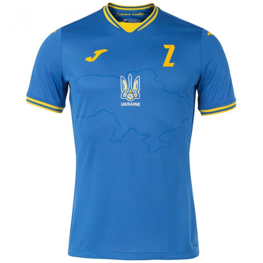 Kinder Ukraine Vitaliy Roman #2 Blau Auswärtstrikot Trikot 24-26 T-Shirt Belgien