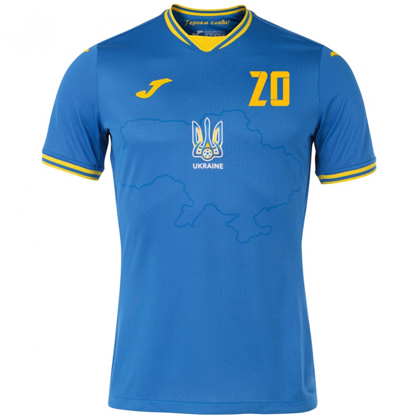 Kinder Ukraine Eldar Kuliyev #20 Blau Auswärtstrikot Trikot 24-26 T-Shirt Belgien