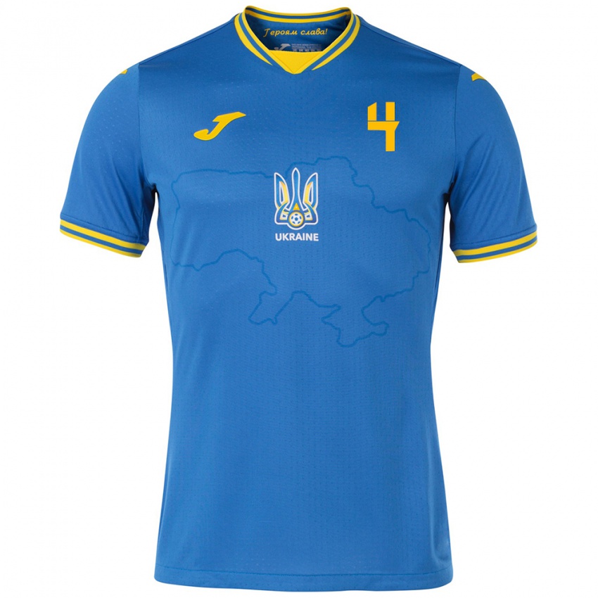 Kinder Ukraine Tetyana Romanenko #4 Blau Auswärtstrikot Trikot 24-26 T-Shirt Belgien