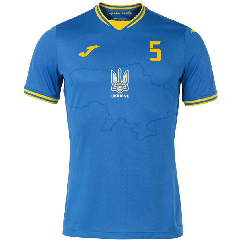 Kinder Ukraine Volodymyr Salyuk #5 Blau Auswärtstrikot Trikot 24-26 T-Shirt Belgien