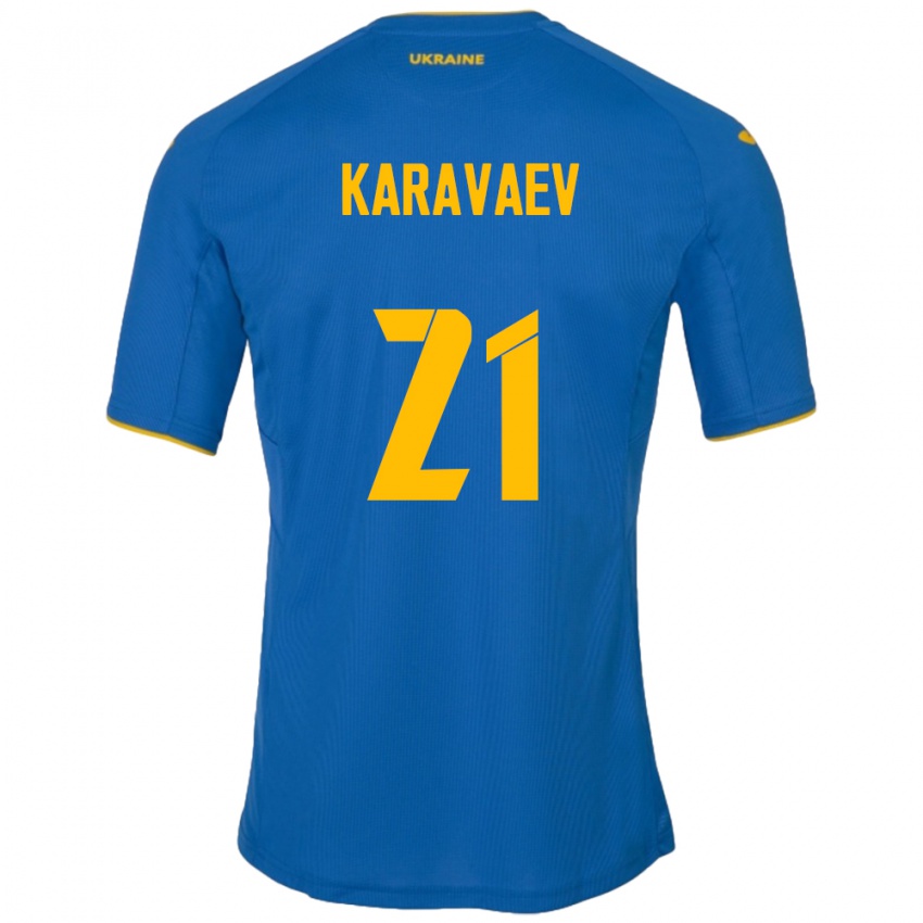 Kinderen Oekraïne Oleksandr Karavaev #21 Blauw Uitshirt Uittenue 24-26 T-Shirt België