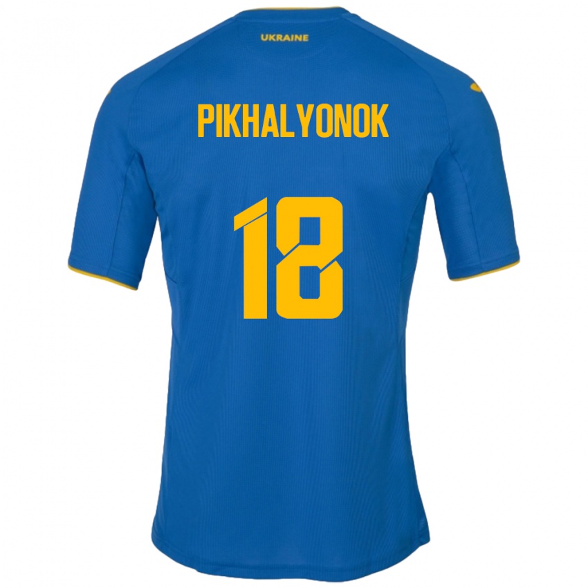 Kinder Ukraine Oleksandr Pikhalyonok #18 Blau Auswärtstrikot Trikot 24-26 T-Shirt Belgien