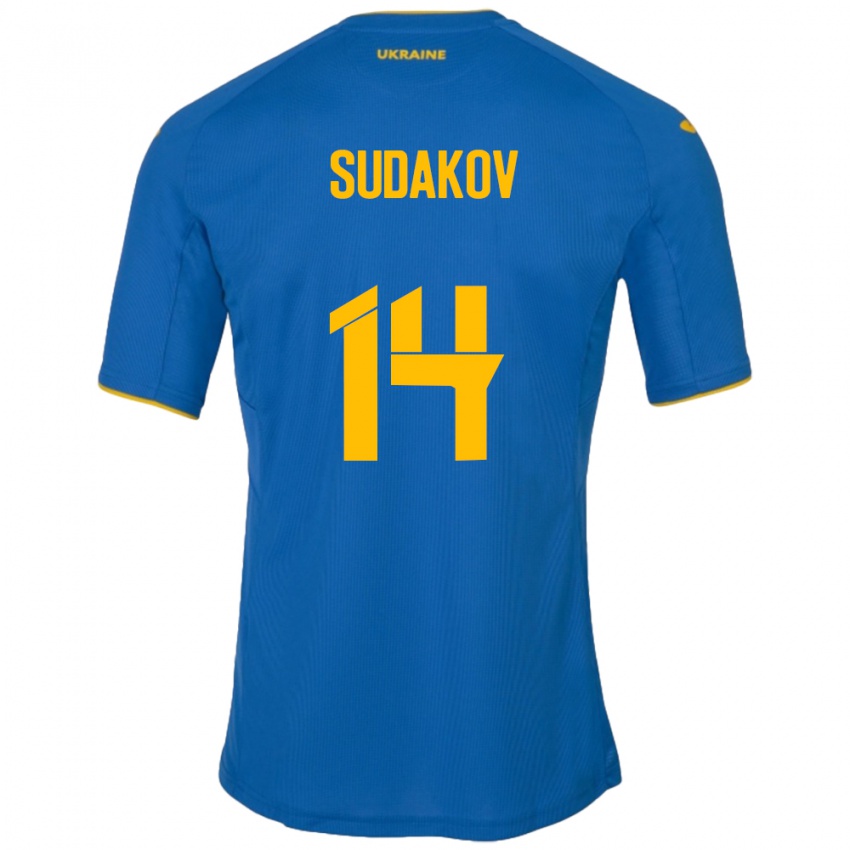 Kinder Ukraine Georgiy Sudakov #14 Blau Auswärtstrikot Trikot 24-26 T-Shirt Belgien