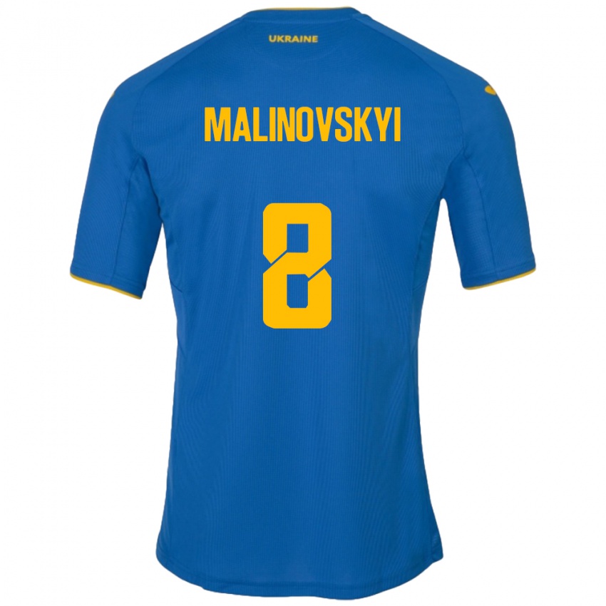 Kinder Ukraine Ruslan Malinovskyi #8 Blau Auswärtstrikot Trikot 24-26 T-Shirt Belgien