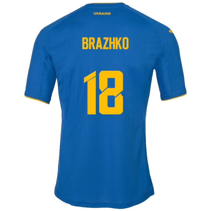 Kinder Ukraine Volodymyr Brazhko #18 Blau Auswärtstrikot Trikot 24-26 T-Shirt Belgien