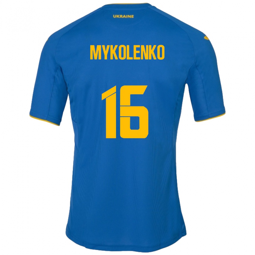 Kinder Ukraine Vitaliy Mykolenko #16 Blau Auswärtstrikot Trikot 24-26 T-Shirt Belgien