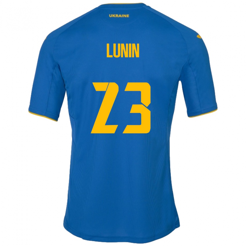 Kinder Ukraine Andriy Lunin #23 Blau Auswärtstrikot Trikot 24-26 T-Shirt Belgien