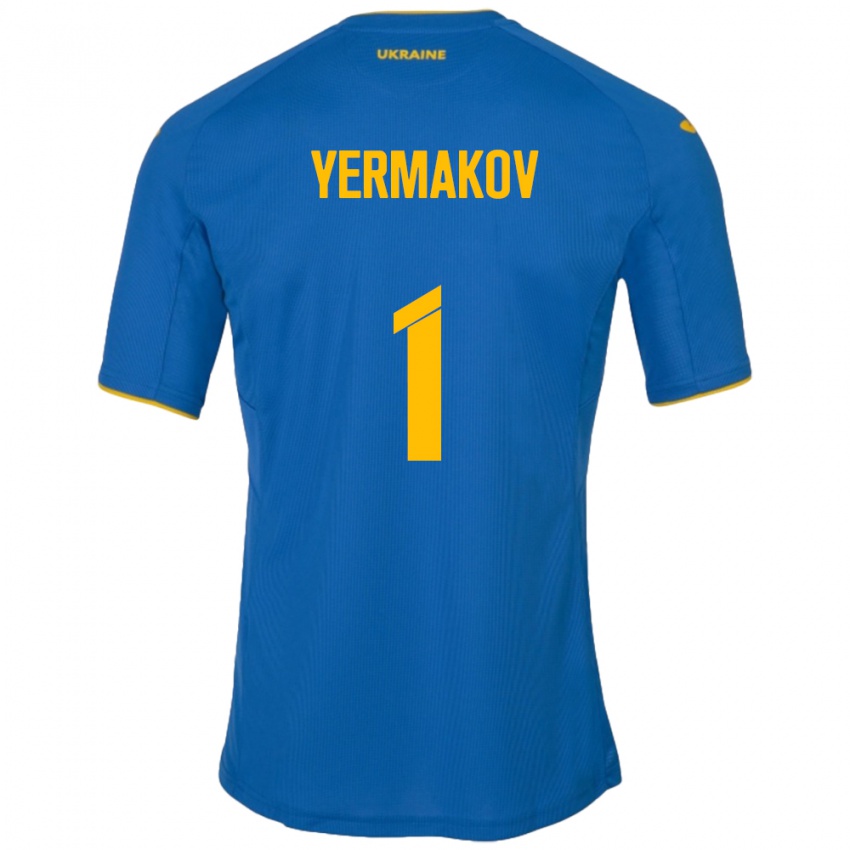 Kinder Ukraine Georgiy Yermakov #1 Blau Auswärtstrikot Trikot 24-26 T-Shirt Belgien