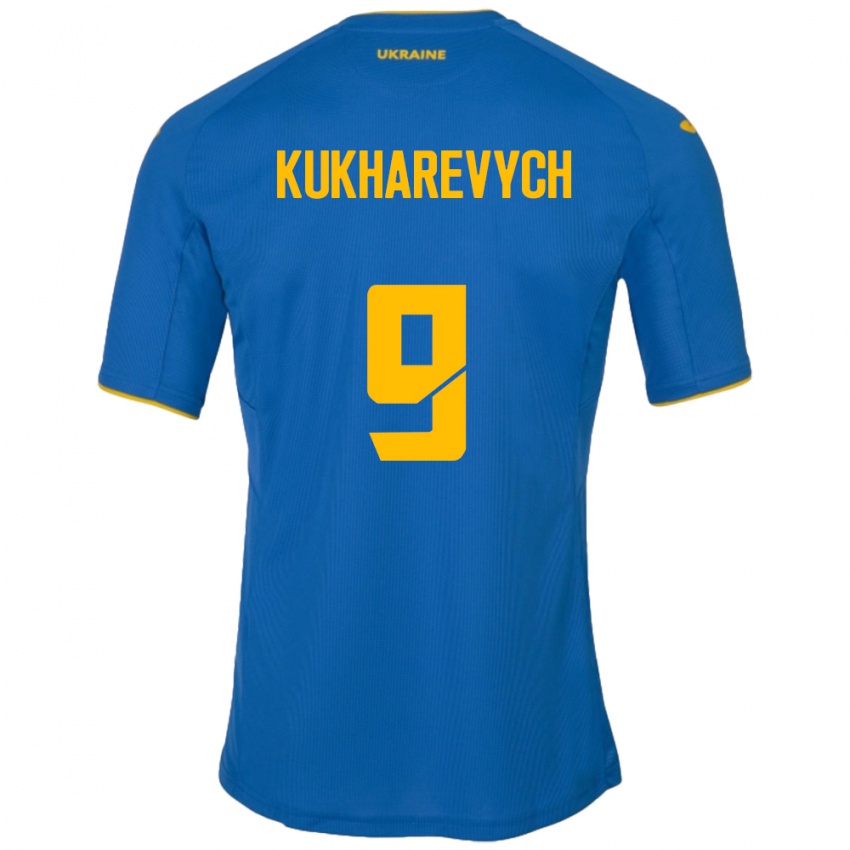 Enfant Maillot Ukraine Mykola Kukharevych #9 Bleu Tenues Extérieur 24-26 T-Shirt Belgique