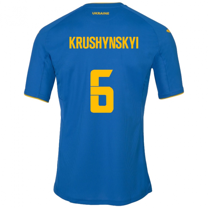 Kinder Ukraine Borys Krushynskyi #6 Blau Auswärtstrikot Trikot 24-26 T-Shirt Belgien