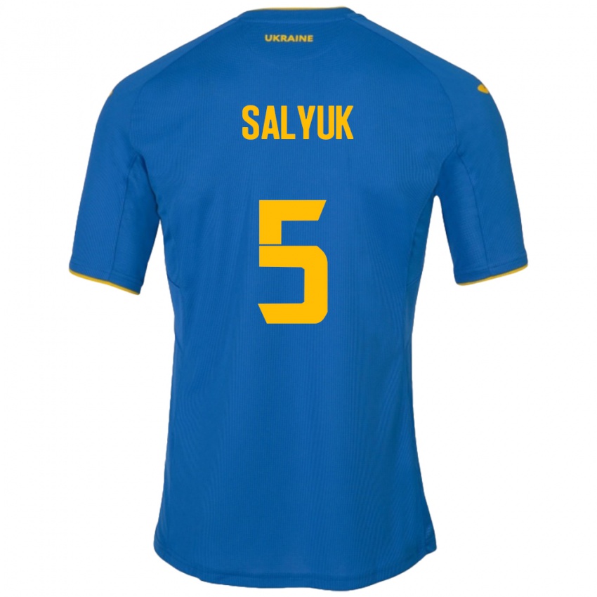 Kinder Ukraine Volodymyr Salyuk #5 Blau Auswärtstrikot Trikot 24-26 T-Shirt Belgien