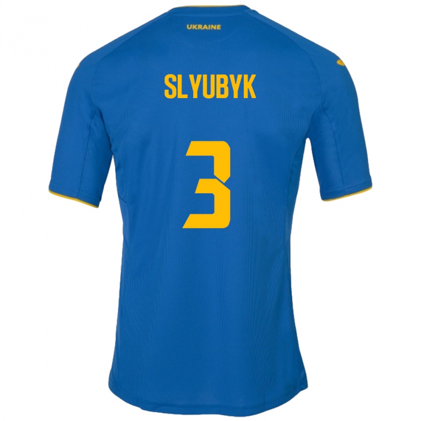 Kinder Ukraine Bogdan Slyubyk #3 Blau Auswärtstrikot Trikot 24-26 T-Shirt Belgien