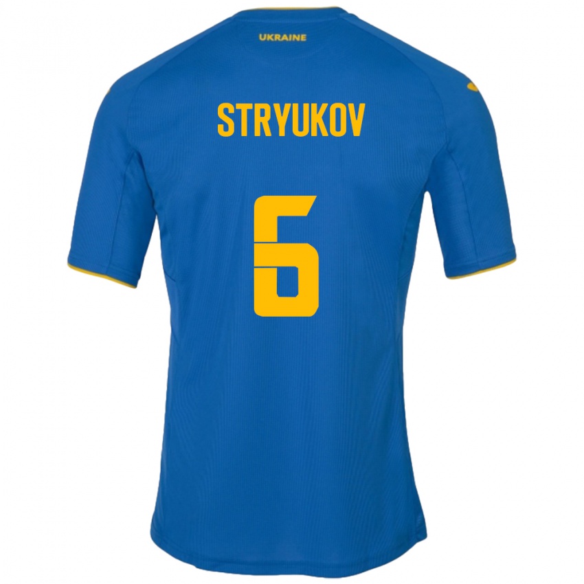 Kinder Ukraine Maksym Stryukov #6 Blau Auswärtstrikot Trikot 24-26 T-Shirt Belgien