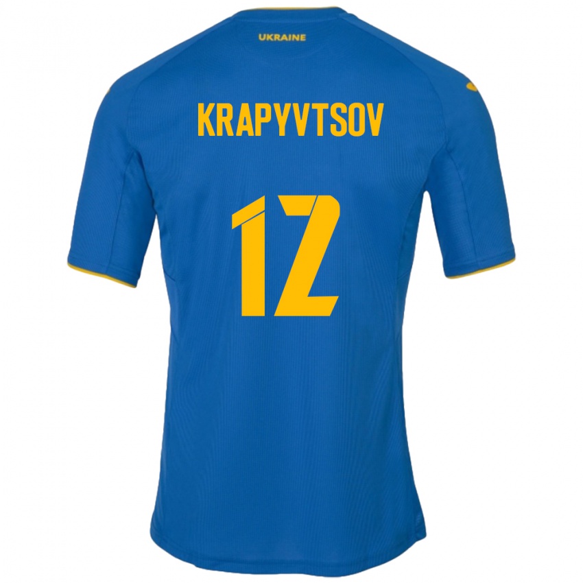 Kinder Ukraine Vladyslav Krapyvtsov #12 Blau Auswärtstrikot Trikot 24-26 T-Shirt Belgien