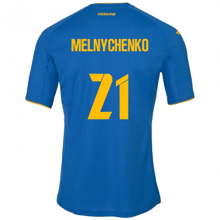 Kinder Ukraine Maksym Melnychenko #21 Blau Auswärtstrikot Trikot 24-26 T-Shirt Belgien