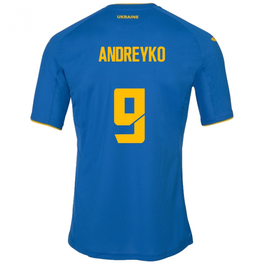 Kinder Ukraine Ivan Andreyko #9 Blau Auswärtstrikot Trikot 24-26 T-Shirt Belgien