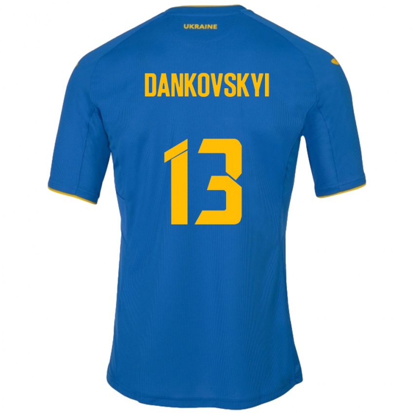 Kinder Ukraine Yegor Dankovskyi #13 Blau Auswärtstrikot Trikot 24-26 T-Shirt Belgien