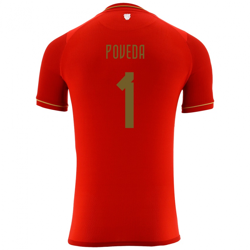 Kinder Bolivien Bruno Poveda #1 Rot Auswärtstrikot Trikot 24-26 T-Shirt Belgien