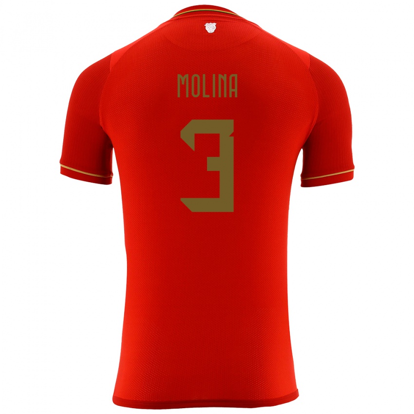 Kinder Bolivien Iván Molina #3 Rot Auswärtstrikot Trikot 24-26 T-Shirt Belgien