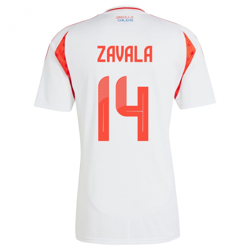 Enfant Maillot Chili Cristián Zavala #14 Blanc Tenues Extérieur 24-26 T-Shirt Belgique