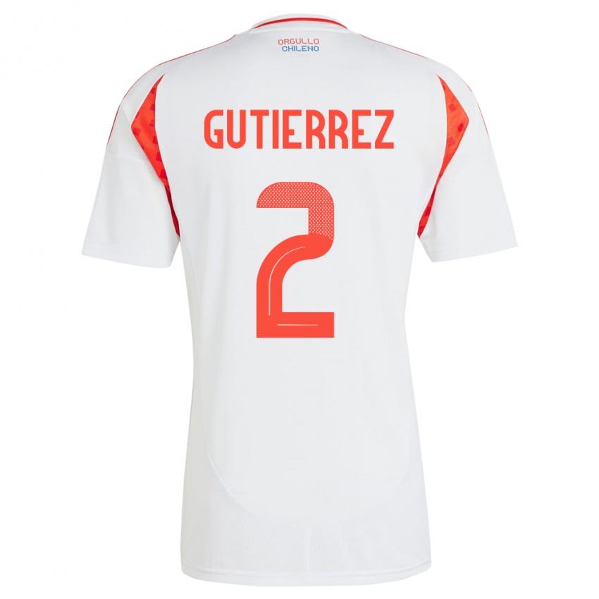 Kinder Chile Joaquín Gutiérrez #2 Weiß Auswärtstrikot Trikot 24-26 T-Shirt Belgien