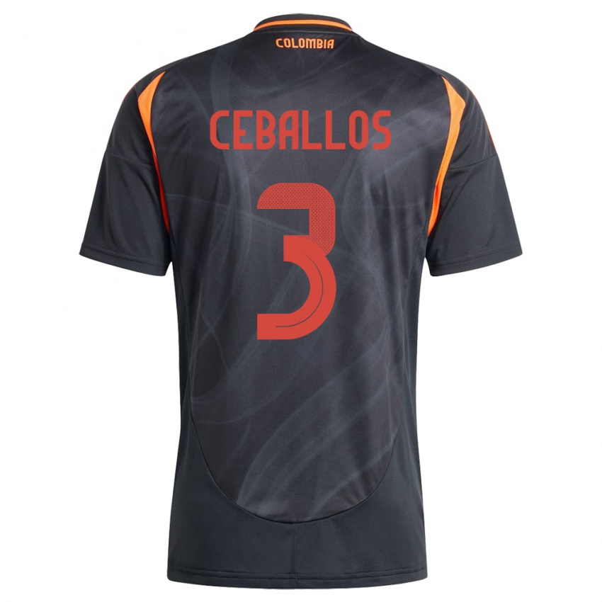 Kinderen Colombia Brayan Ceballos #3 Zwart Uitshirt Uittenue 24-26 T-Shirt België