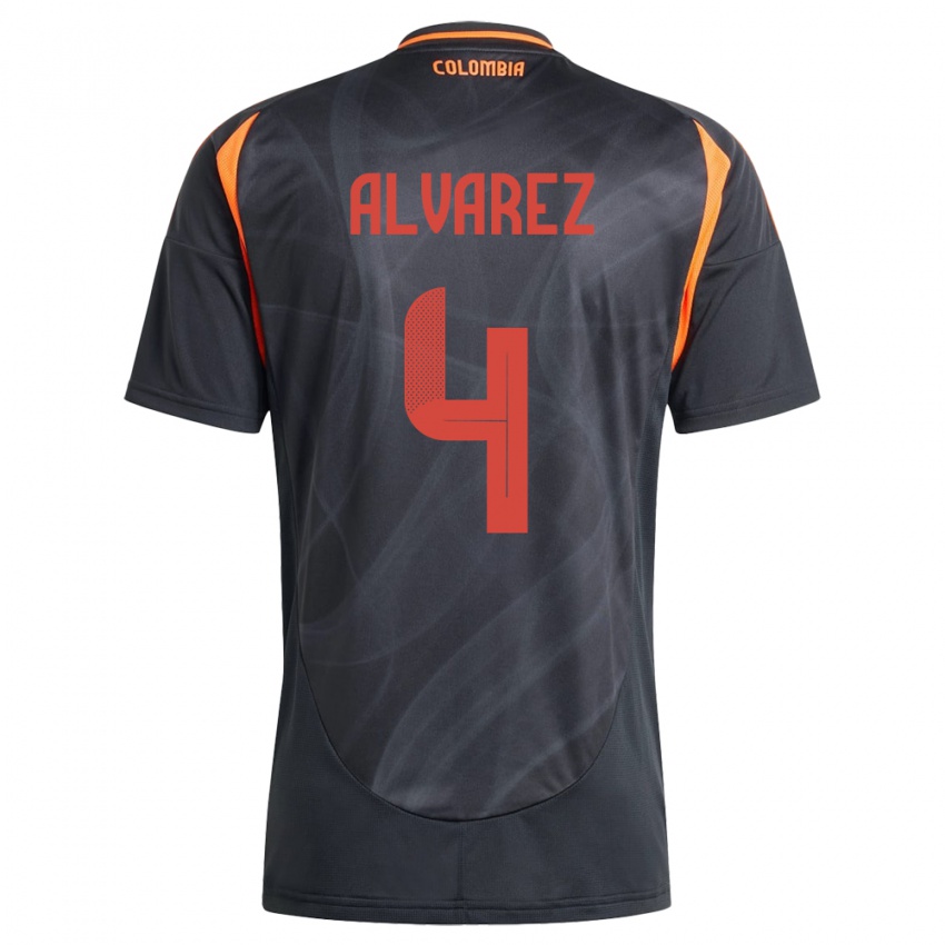 Kinder Kolumbien Fernando Álvarez #4 Schwarz Auswärtstrikot Trikot 24-26 T-Shirt Belgien