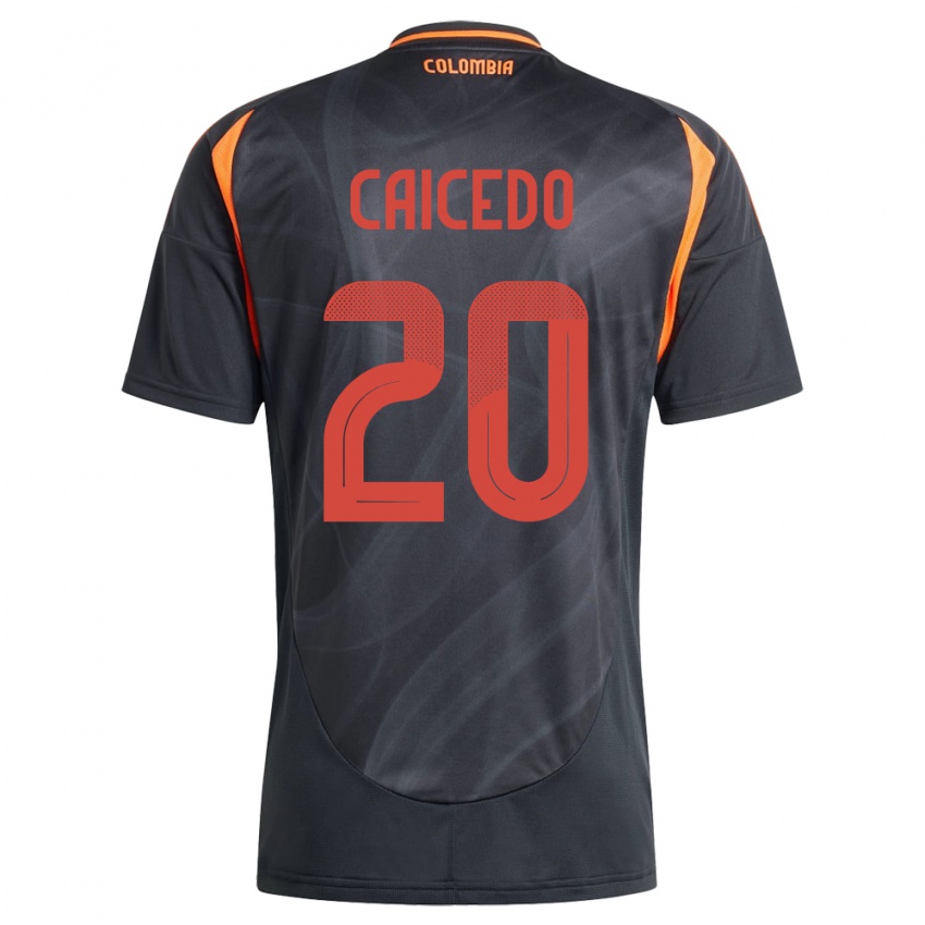 Kinder Kolumbien Brayan Caicedo #20 Schwarz Auswärtstrikot Trikot 24-26 T-Shirt Belgien