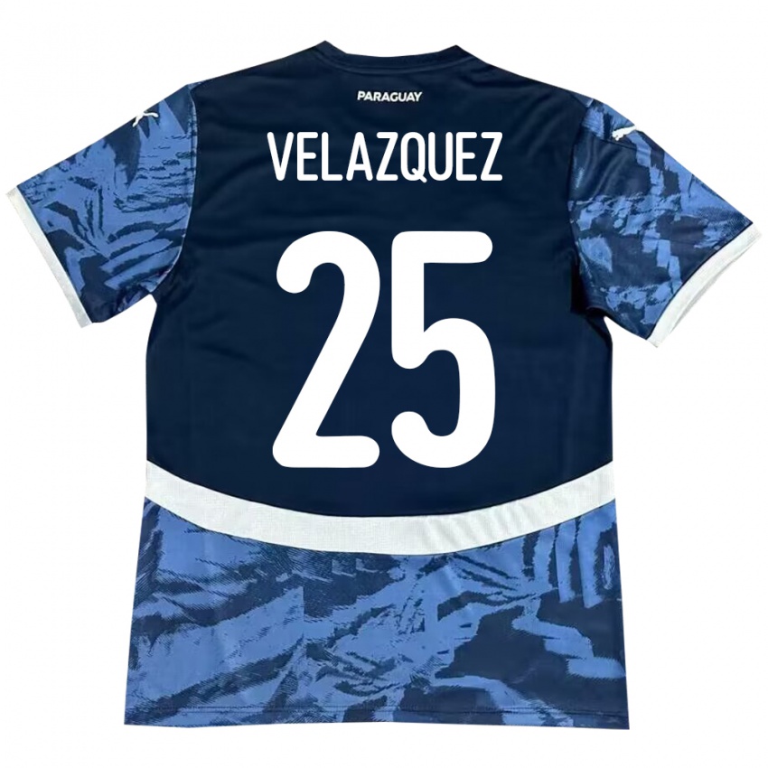 Kinder Paraguay Gustavo Velázquez #25 Blau Auswärtstrikot Trikot 24-26 T-Shirt Belgien