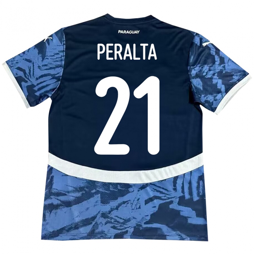 Kinder Paraguay Fabrizio Peralta #21 Blau Auswärtstrikot Trikot 24-26 T-Shirt Belgien