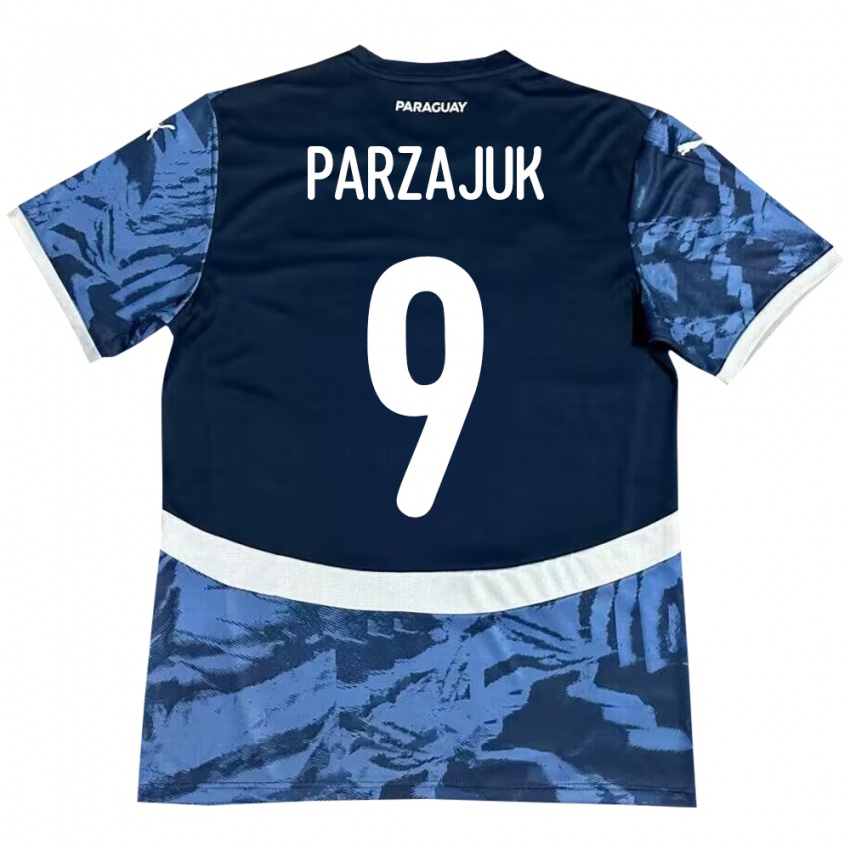 Kinder Paraguay Kevin Parzajuk #9 Blau Auswärtstrikot Trikot 24-26 T-Shirt Belgien