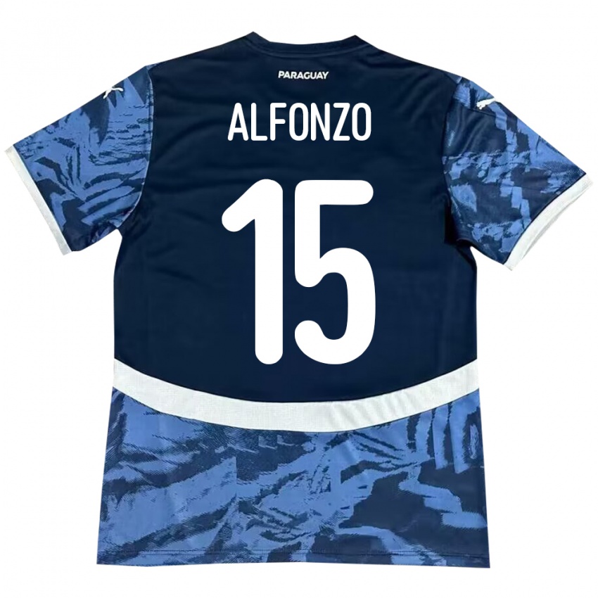 Kinder Paraguay Axel Alfonzo #15 Blau Auswärtstrikot Trikot 24-26 T-Shirt Belgien