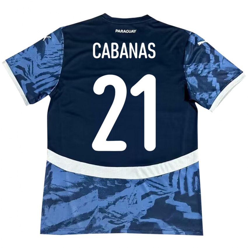 Kinder Paraguay Víctor Cabañas #21 Blau Auswärtstrikot Trikot 24-26 T-Shirt Belgien