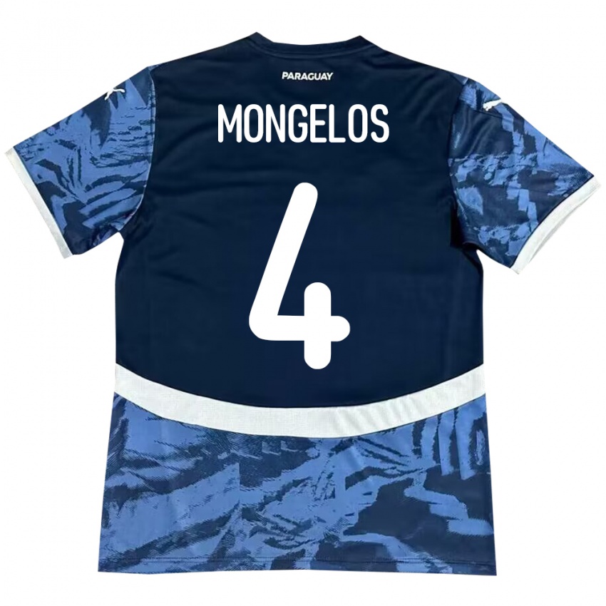 Kinder Paraguay Rolando Mongelós #4 Blau Auswärtstrikot Trikot 24-26 T-Shirt Belgien