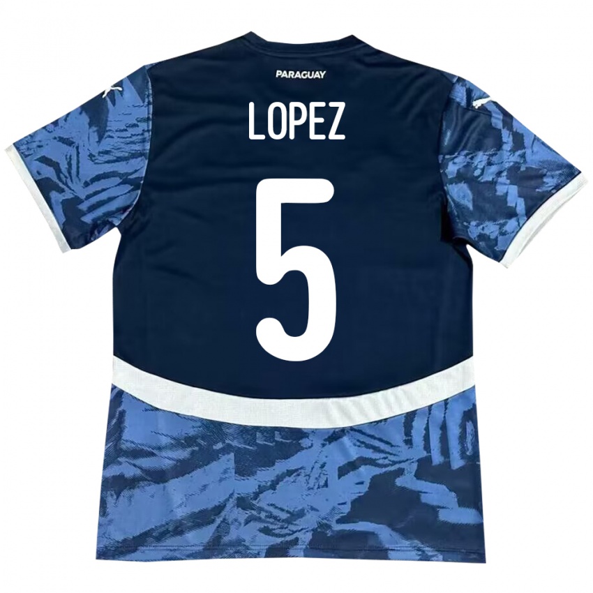 Kinder Paraguay Óscar López #5 Blau Auswärtstrikot Trikot 24-26 T-Shirt Belgien