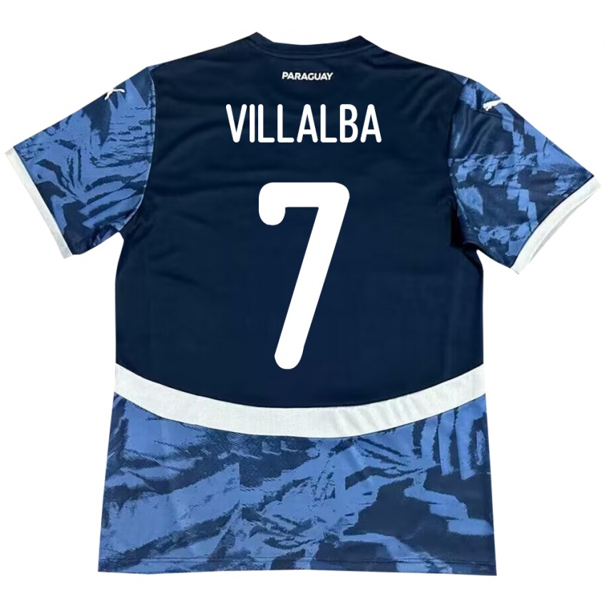 Kinder Paraguay Rodrigo Villalba #7 Blau Auswärtstrikot Trikot 24-26 T-Shirt Belgien