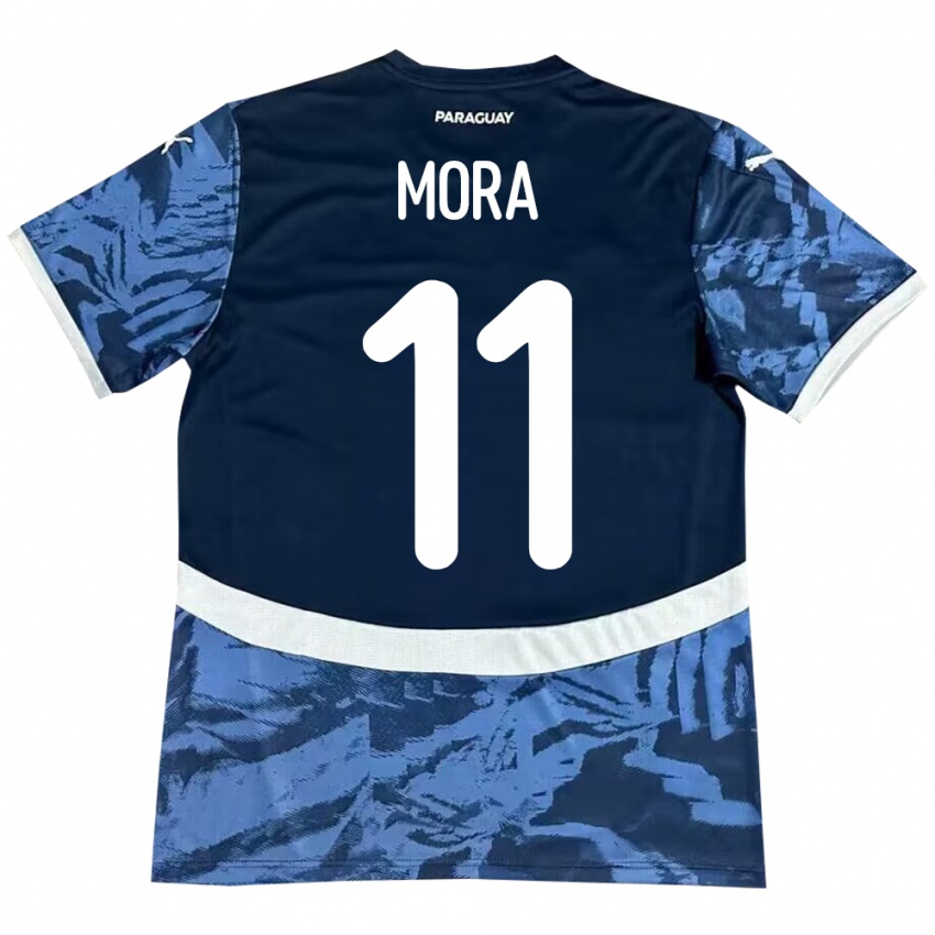 Kinder Paraguay Jorge Mora #11 Blau Auswärtstrikot Trikot 24-26 T-Shirt Belgien