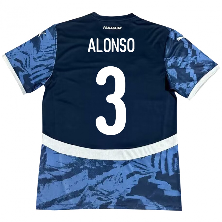 Kinder Paraguay Lorena Alonso #3 Blau Auswärtstrikot Trikot 24-26 T-Shirt Belgien