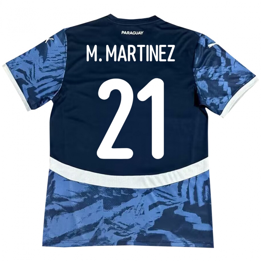 Kinder Paraguay María Martínez #21 Blau Auswärtstrikot Trikot 24-26 T-Shirt Belgien