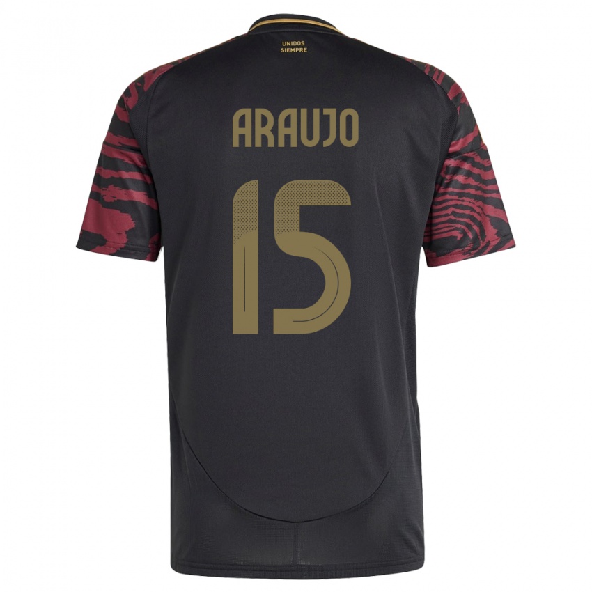 Enfant Maillot Pérou Miguel Araujo #15 Noir Tenues Extérieur 24-26 T-Shirt Belgique