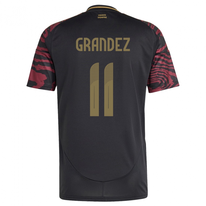 Kinder Peru Guillermo Grández #11 Schwarz Auswärtstrikot Trikot 24-26 T-Shirt Belgien