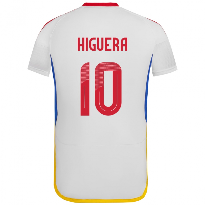 Kinder Venezuela Enyerliannys Higuera #10 Weiß Auswärtstrikot Trikot 24-26 T-Shirt Belgien